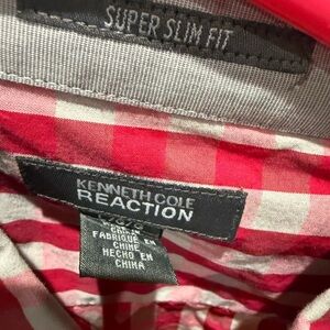Kenneth Cole Reaction Red and White Gingham Button-Up